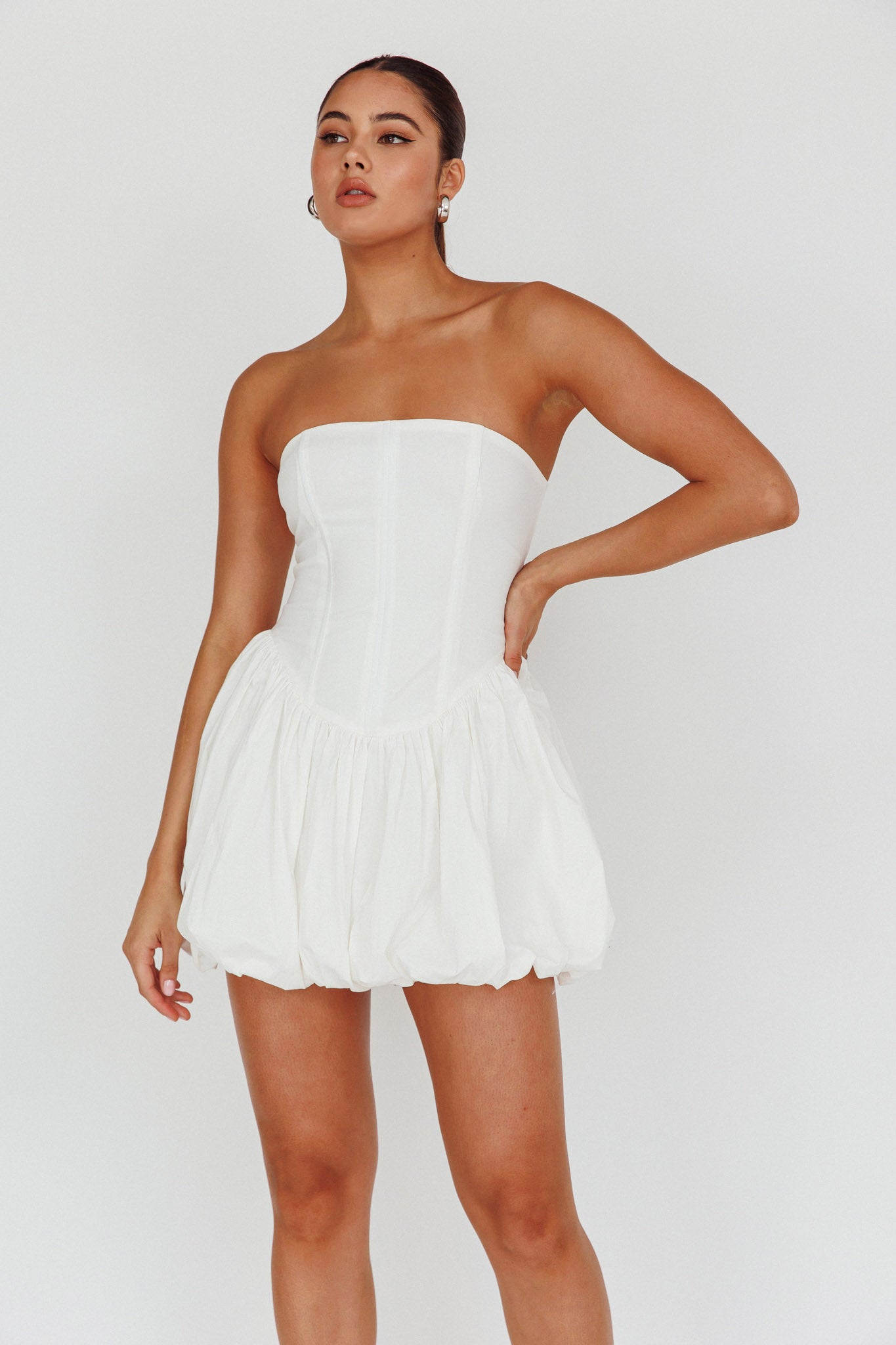 Shop the Monti Strapless Bubble Hem Mini Dress White