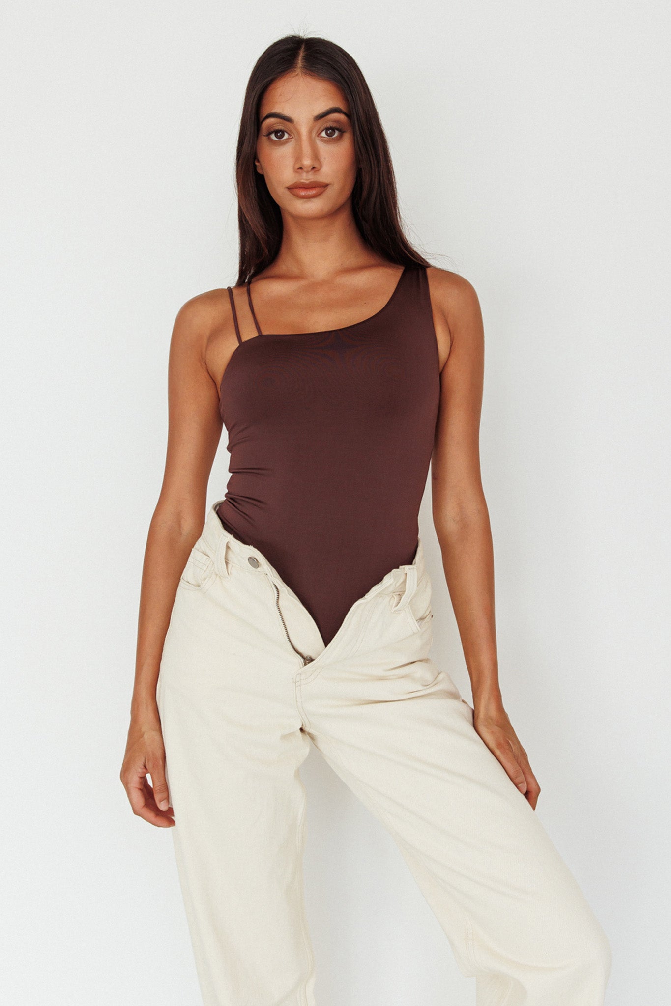 Shop The Bare Double Strap Bodysuit Brown Selfie Leslie Australia