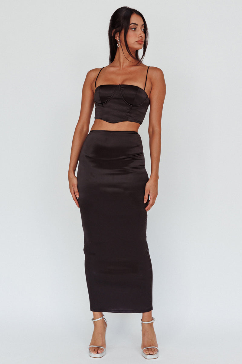 Shop the Zeina Satin Midi Skirt Black | Selfie Leslie Australia