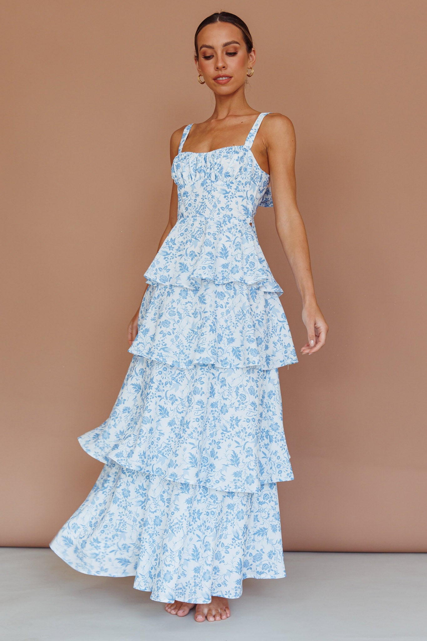 Shop the Provence Bloom Tiered Midi Dress Floral Blue Selfie