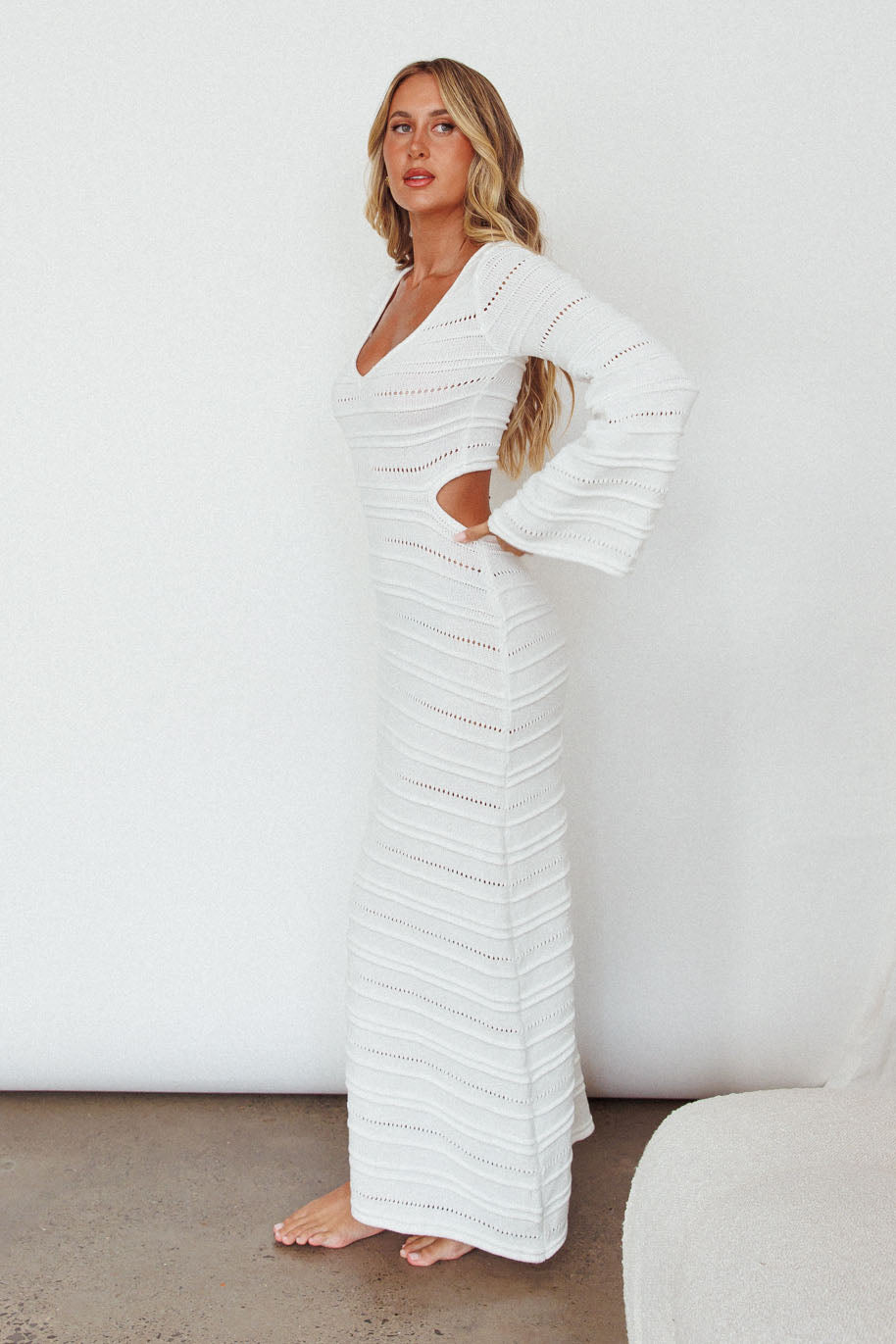 Shop the Meredith Long Sleeve Cut Out Maxi Dress White Selfie Leslie Australia