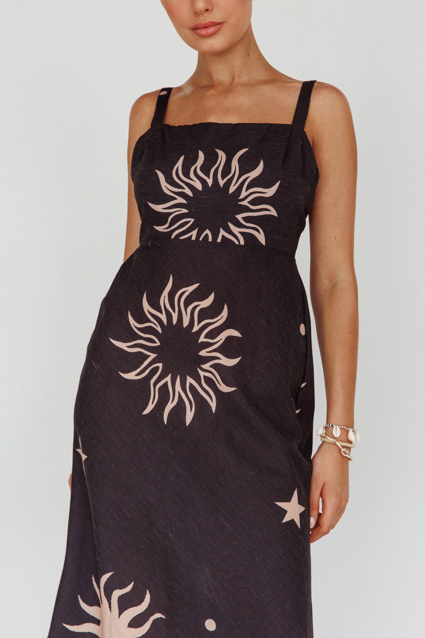 Shop The Coucou Square Neckline Midi Dress Celestial Print Selfie