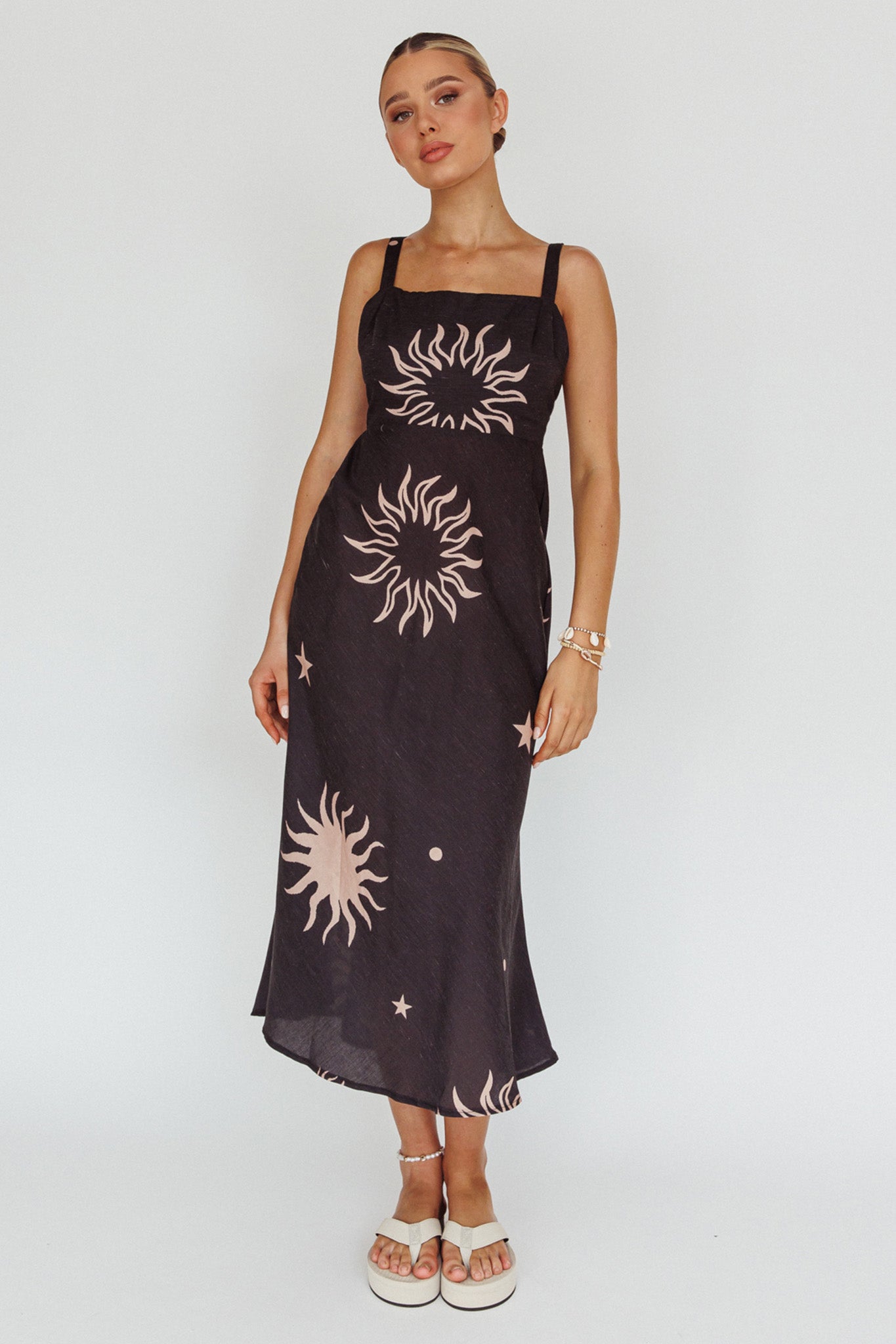 Shop The Coucou Square Neckline Midi Dress Celestial Print Selfie